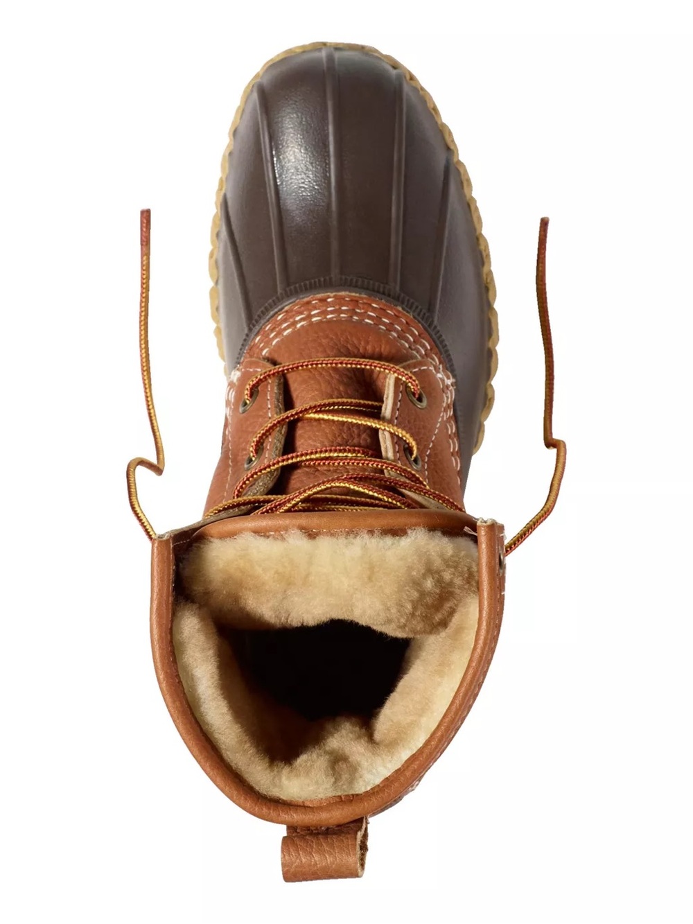 L.L. Bean Women's Bean Boots, 8" Shearling-Lined Insulated Duck brown leather 9 - Picture 4 of 11